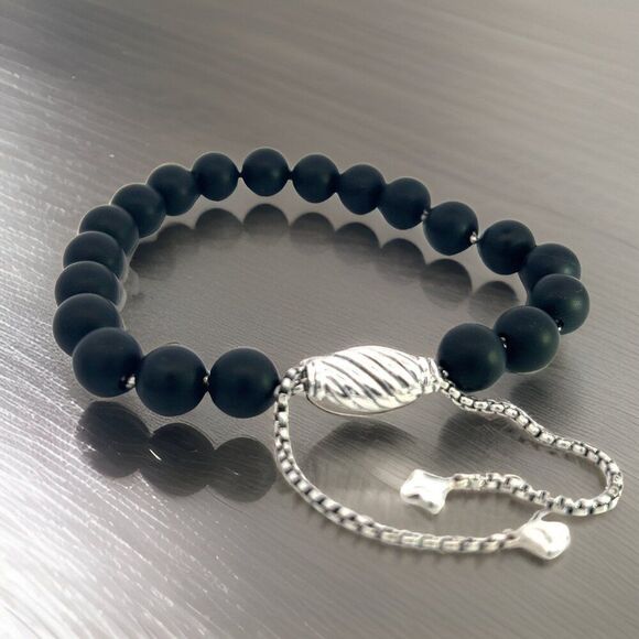 David Yurman Authentic Estate Matte Onyx Spiritual Beads Bracelet sil 8.5" DY407 - Picture 5 of 12